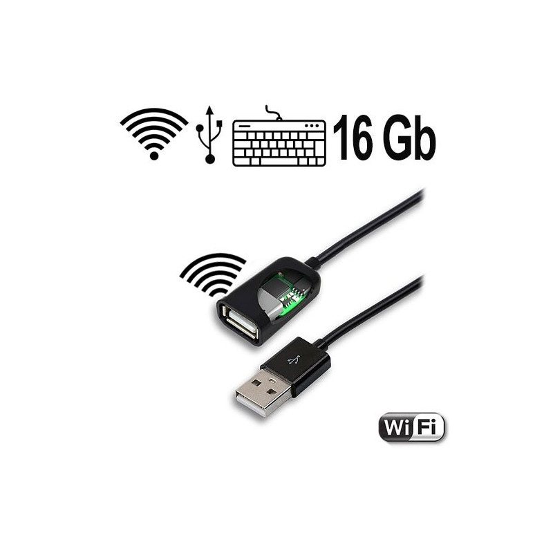 WiFi-LAN USB cable keylogger, 16 GB – PC Espionage – View 1